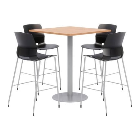 Kfi KFI 36" Square Bistro Table & 4 Barstool Set, Maple Table With Black Stools OLTFL36SQ-B1922-SL-41-10776-4-OL2700BR-